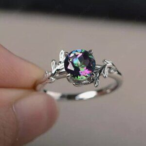 NEW 925 Sterling Silver Mystic Topaz Diamond Ring
